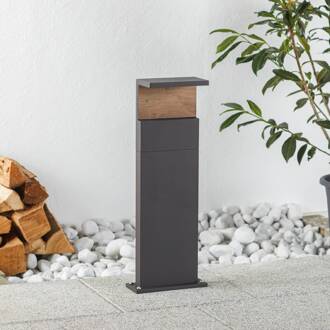 Ruka LED tuinpadverlichting met houten element, 60 cm donkergrijs, donker hout