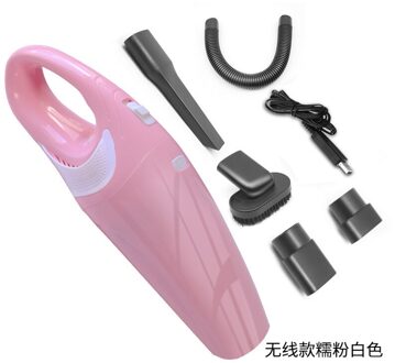 Rundong Draadloze Auto Cleaner Usb-oplaadkabel Stofzuiger Auto Thuis Dual Purpose Stofzuiger R-6054 roze en wit
