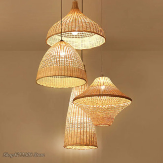 Rural Style Handmade Bamboo Rattan Weaving Pendant Lights living room Cafe Dining Room Hanglamp Home Decor Loft Led Hanging Lamp