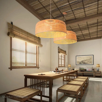 Rural Style Handmade Bamboo Rattan Weaving Pendant Lights living room Cafe Dining Room Hanglamp Home Decor Loft Led Hanging Lamp