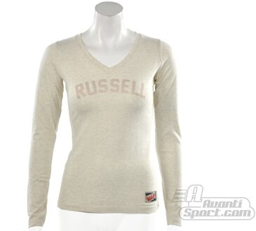 Russell Athletic Deep V-Neck Long Sleeve Tee - Sportshirt - Vrouwen - Maat XS - Beige