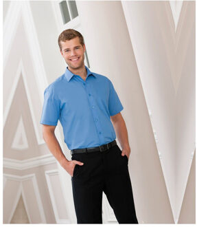 Russell Athletic Russell Collectie Heren Korte Mouwen Poly-Katoen Easy Care Poplin Shirt (Bedrijfsblauw) - 19.5 inch