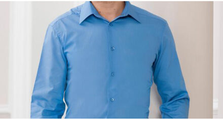 Russell Athletic Russell Collectie Heren Lange Mouw Poly-Katoen Gemakkelijke Verzorging op maat gemaakt Poplin Shirt (Bedrijfsblauw) - maat M