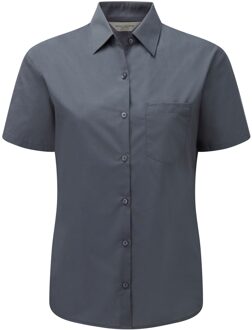 Russell Athletic Russell Collection Dames/Dames Poplin Easy-Care Formeel Overhemd met Korte Mouwen (Konvooi Grijs) Donkergrijs - 2XL