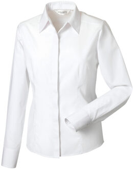 Russell Athletic Russell Collection Dames/Dames Poplin Easy-Care Getailleerd overhemd met lange mouwen (Wit) - maat