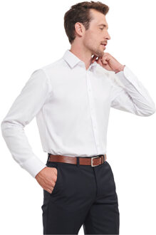 Russell Athletic Russell Collection Heren overhemd met lange mouwen in visgraatmotief (Wit) - maat