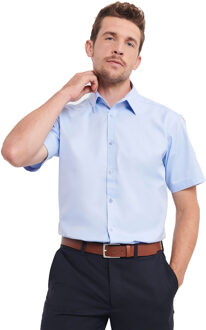 Russell Athletic Russell Collection Heren overhemd met visgraatmotief en korte mouwen (Lichtblauw) - 15.5 inch