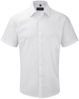 Russell Athletic Russell Collection Heren overhemd met visgraatmotief en korte mouwen (Wit)