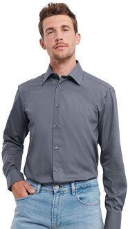 Russell Athletic Russell Collection Heren Polycotton Easy-Care Formeel Overhemd met Lange Mouwen (Konvooi Grijs) Donkergrijs - 3XL