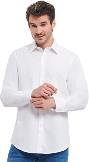 Russell Athletic Russell Collection Heren Poplin Easy-Care Getailleerd overhemd met lange mouwen (Wit)