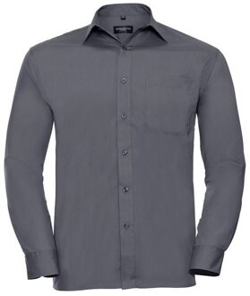 Russell Athletic Russell Collection Heren Poplin Easy-Care overhemd met lange mouwen (Konvooi Grijs) Donkergrijs