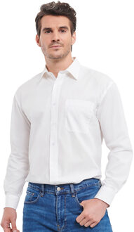 Russell Athletic Russell Collection Heren Poplin Easy-Care overhemd met lange mouwen (Wit) - S