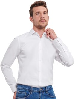 Russell Athletic Russell Collection Heren Ultimate Stretch Shirt met Lange Mouwen (Wit) - 19.5 inch