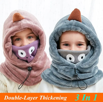 Russia Winter Children Hats Cartoon Scarf Masks Pullover Caps Kids Thicken Warm Coral Velvet For Baby Boys Girls 2-12 Years Hat