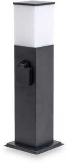 Rustic S Buitenstopcontactpaal 42cm - LED sokkellamp met buitenstopcontact - 2 stopcontacten - IP44 waterdicht - E27 fitting - Zwart - Tuinlantaarn