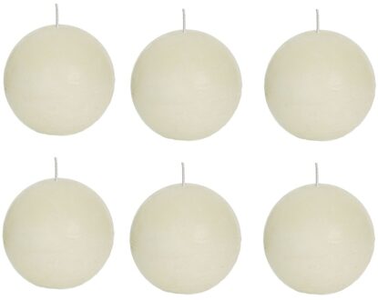 rustieke bolkaars - ivoorwit - 6x - D8 cm - 24 branduren - ronde kaarsen