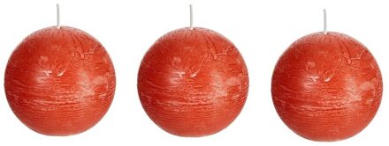 rustieke bolkaars - oranje - 3x - D8 cm - 24 branduren - ronde kaarsen