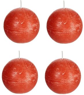 rustieke bolkaars - oranje - 4x - D8 cm - 24 branduren - ronde kaarsen