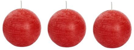 rustieke bolkaars - rood - 3x - D8 cm - 24 branduren - ronde kaarsen
