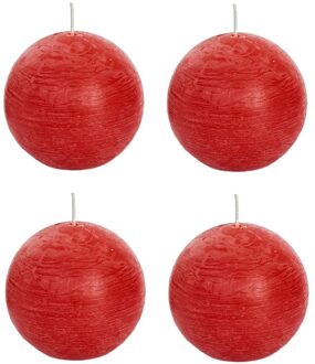 rustieke bolkaars - rood - 4x - D8 cm - 24 branduren - ronde kaarsen