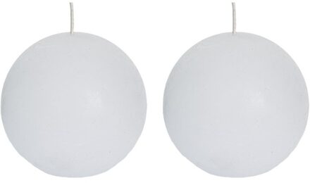 rustieke bolkaars - wit - 2x - D8 cm - 24 branduren - ronde kaarsen