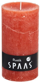 rustieke cilinderkaars/stompkaars - 1x - oranje - 7 x 13 cm - 60 branduren