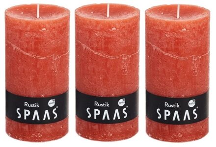 rustieke cilinderkaars/stompkaars - 3x - oranje - 7 x 13 cm - 60 branduren