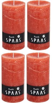rustieke cilinderkaars/stompkaars - 4x - oranje - 7 x 13 cm - 60 branduren