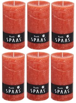 rustieke cilinderkaars/stompkaars - 6x - oranje - 7 x 13 cm - 60 branduren