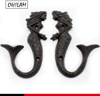 Rustieke Gietijzer Mermaid Haak Muur Hanger Decor Strand Nautische Handdoek Houder Metalen Kamer Balkon Slaapkamer Kantoor Muur Opknoping