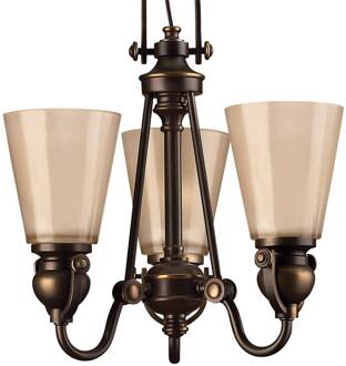 Rustieke hanglamp MAYFLOWER, 3-lichts brons, amber