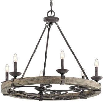 Rustieke kroonluchter Taulbee, zeslamps antiek zink
