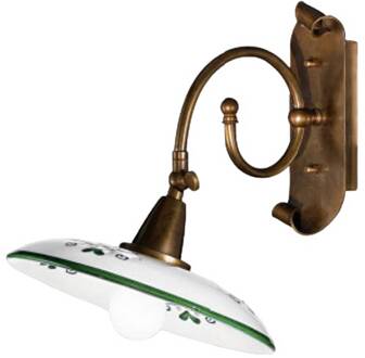 Rustieke wandlamp Bassano groen Wit, messing
