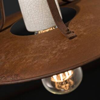 Rustieke wandlamp RICCARDO met wit keramiek wit craquelé, roestbruin