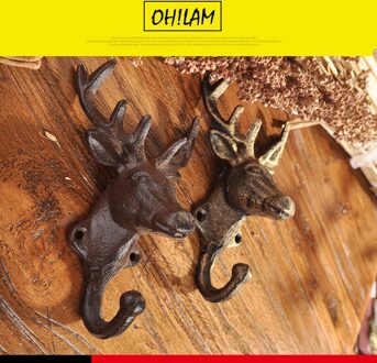 Rustieke Zware Gietijzeren Herten Hoofd Muur Gewei Sleutelhouder Opknoping Handdoek Key Coat Rack Ijzeren Hanger Woonkamer badkamer Decor