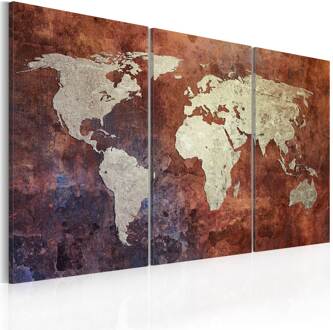 Rusty Kaart Van De Wereld Canvas Schilderij 3-luik 120x80cm