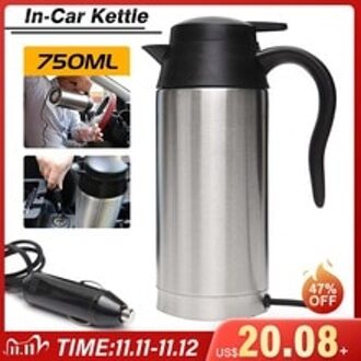 Rvs 12V Waterkoker 750Ml In-Auto Reis Koffie Thee Verwarmde Mok Motor Water voor Auto Of Vrachtwagen Gebruik
