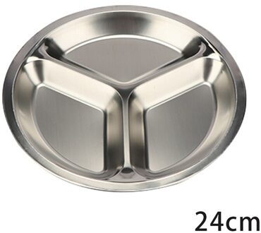 Rvs 3 Stukken Ronde Verdeeld Schotel Snack Diner Plaat Diameter 22Cm/24Cm B