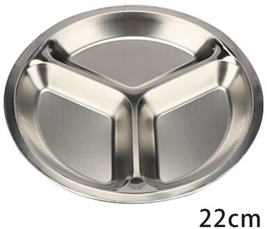 Rvs 3 Stukken Ronde Verdeeld Schotel Snack Diner Plaat Diameter 22Cm/24Cm