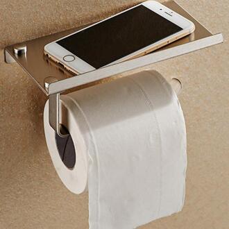 Rvs 304 Badkamer Toilet Roll Paper Holder Wall Mount Badkamer Wc Papier Tissue Telefoon Houder Met Opslag Plank Rek