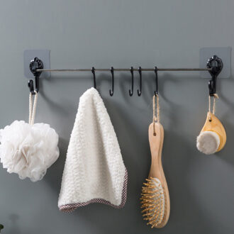 Rvs 7-link Haken Punch-Gratis Jas Muur Opknoping Badkamer Haak Hanger Haak Gratis Ponsen keuken Badkamer opbergrek Zwart