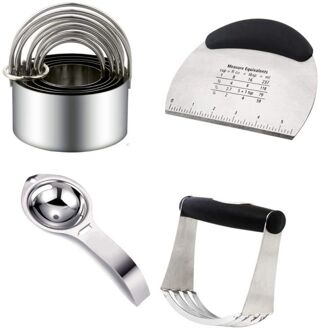 Rvs Bakken Tool Set Ei Separator Gebak Schraper Deeg Tool Biscuit Cake Bakken Mold Bakken Accessoires 4stk