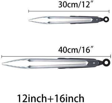 Rvs Barbecue Tang Keuken Brood Buffet Eten Locking Siliconen Bbq Tong Salade Ice Clips Bbq Accessoires 12/16/18'' 12duim 16duim