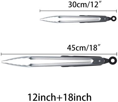 Rvs Barbecue Tang Keuken Brood Buffet Eten Locking Siliconen Bbq Tong Salade Ice Clips Bbq Accessoires 12/16/18'' 12duim 18duim