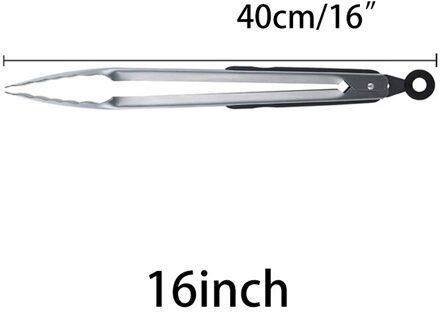 Rvs Barbecue Tang Keuken Brood Buffet Eten Locking Siliconen Bbq Tong Salade Ice Clips Bbq Accessoires 12/16/18'' 16 duim