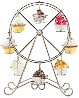 Rvs Cake Display Houder Reuzenrad 8 Cup Cake Stand Draaien Wedding Party Verjaardag Bakken Tools Dessert Decor zilver