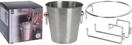 RVS champagnekoeler/ijsemmer met houder 3 liter - IJsemmers Zilverkleurig