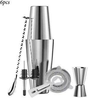 Rvs Cocktail Shaker Set 6 Stuk Martini Shaker, Drink Shaker, Barman Kit Met Meten Jigger, menglepel 15
