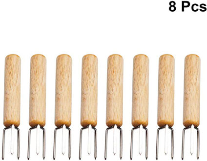 Rvs Corn Vorken 8 Pcs Hittebestendig Kleine Rvs Corn Houders Voedsel Vorken Bbq Tool Voor Picknick camping #0611y30