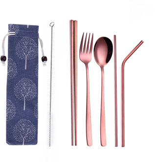 Rvs Creatieve Titanium-Plated Milieuvriendelijke Draagbare Servies 304 Roestvrij Stalen Lepel Eetstokjes Set Suctio type 2